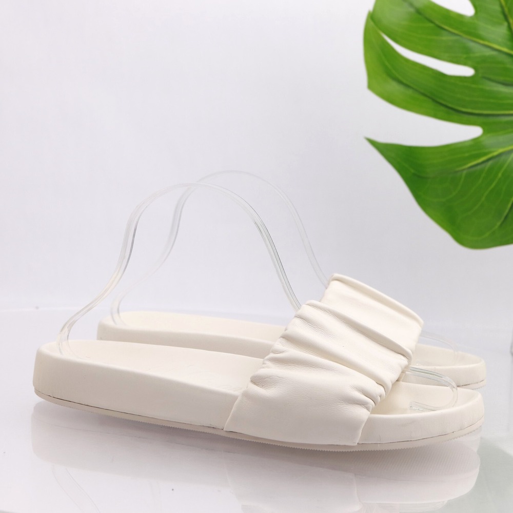 J Crew Shoes Womens Pacific Sandals Size 8.5 White Pleated Slide Flat Comfort